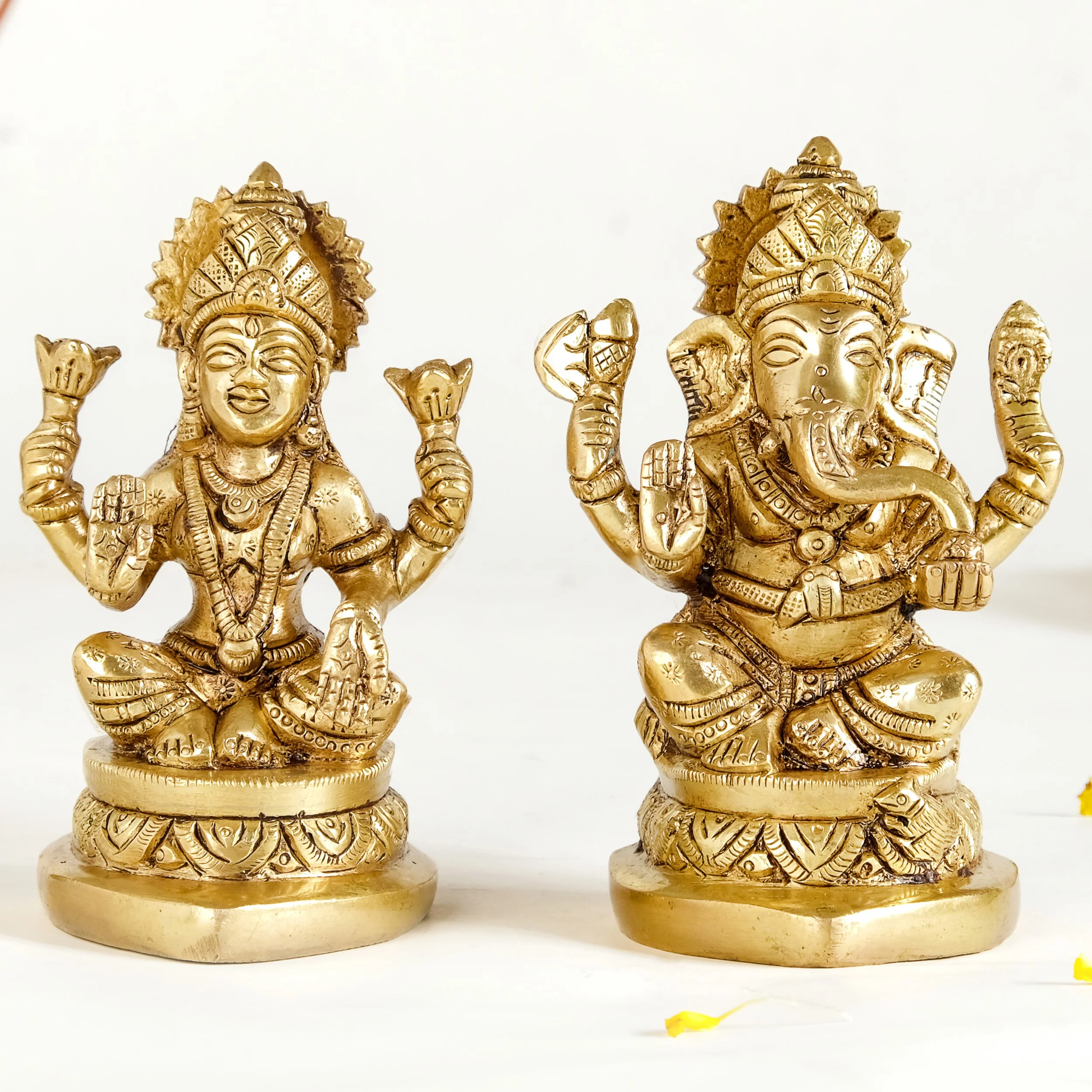 Ganesh Laxmi Pure Brass Statue Set Of 2 11cm - Image 2