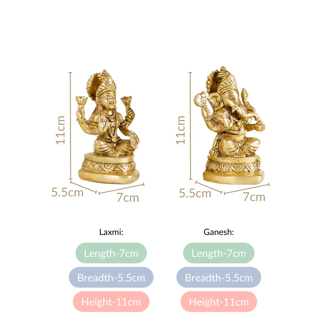 Ganesh Laxmi Pure Brass Statue Set Of 2 11cm - Image 4