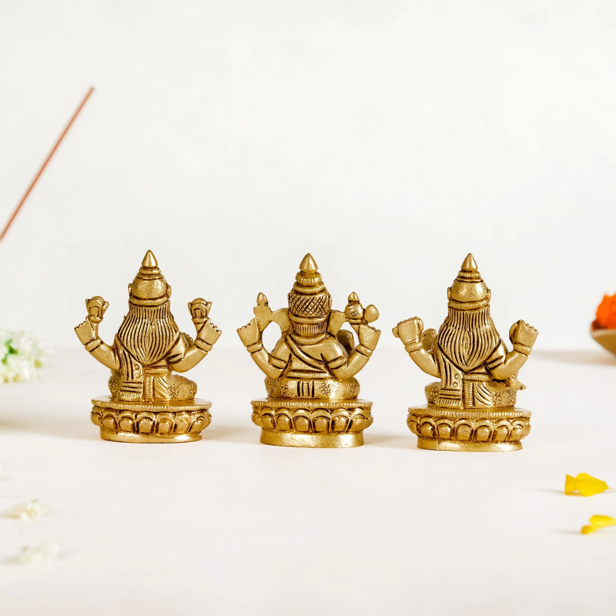Ganesh Laxmi Saraswati Brass Puja Idol Set Of 3 7cm - Image 10
