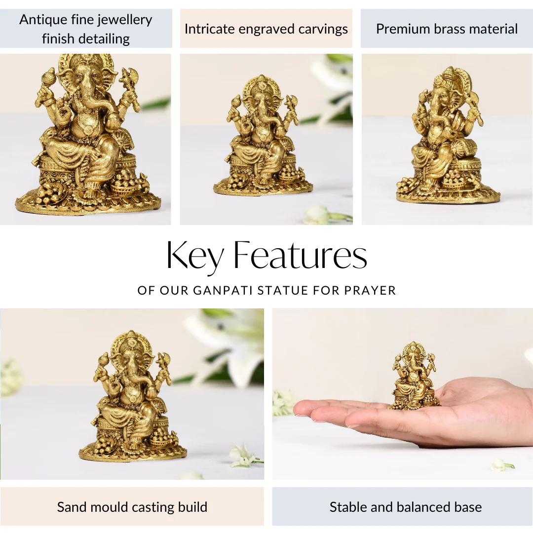 Ganpati Statue With Temple Jewellery Finish 5cm - Image 5