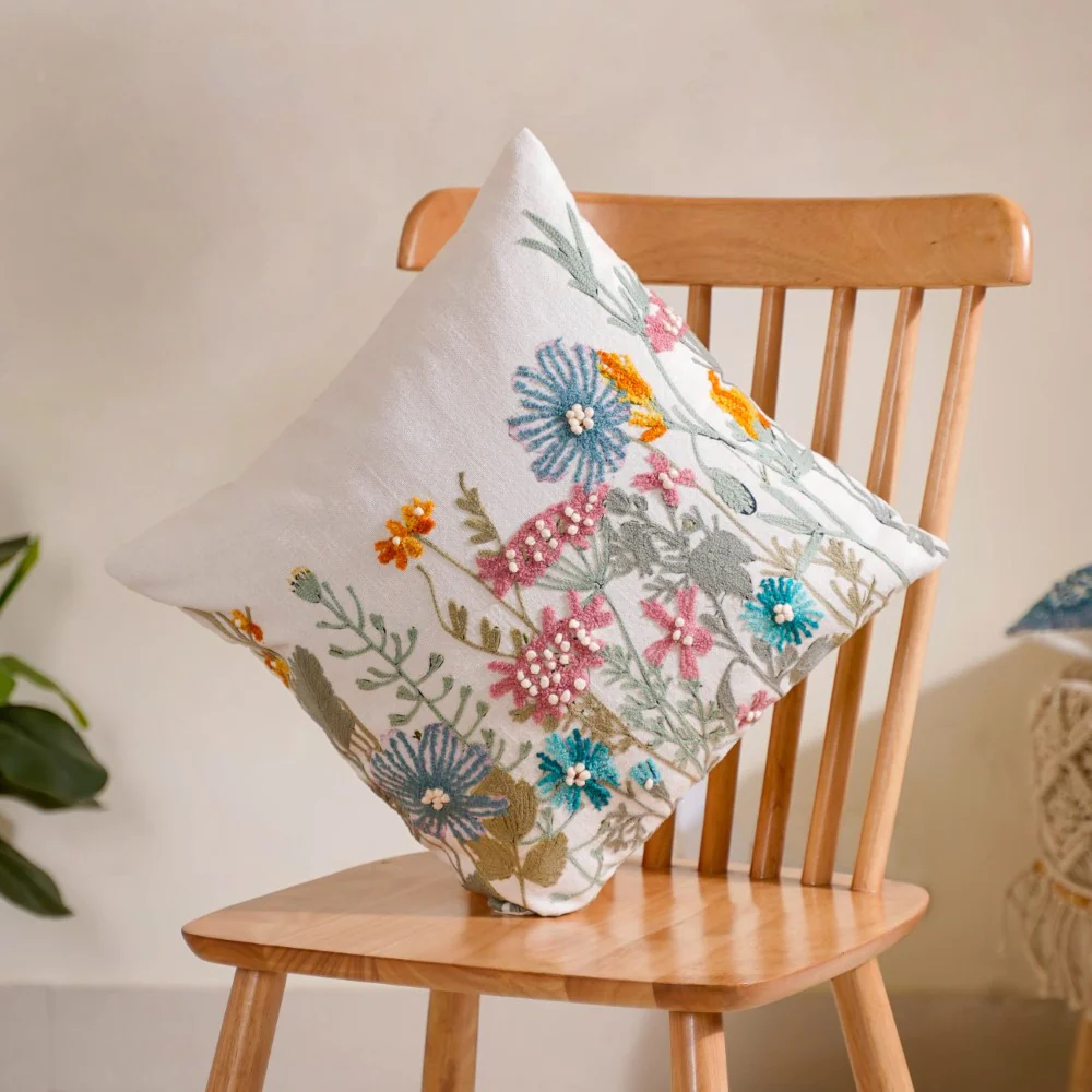 Garden Embroidered Cushion Cover 16x16 Inch - Image 3