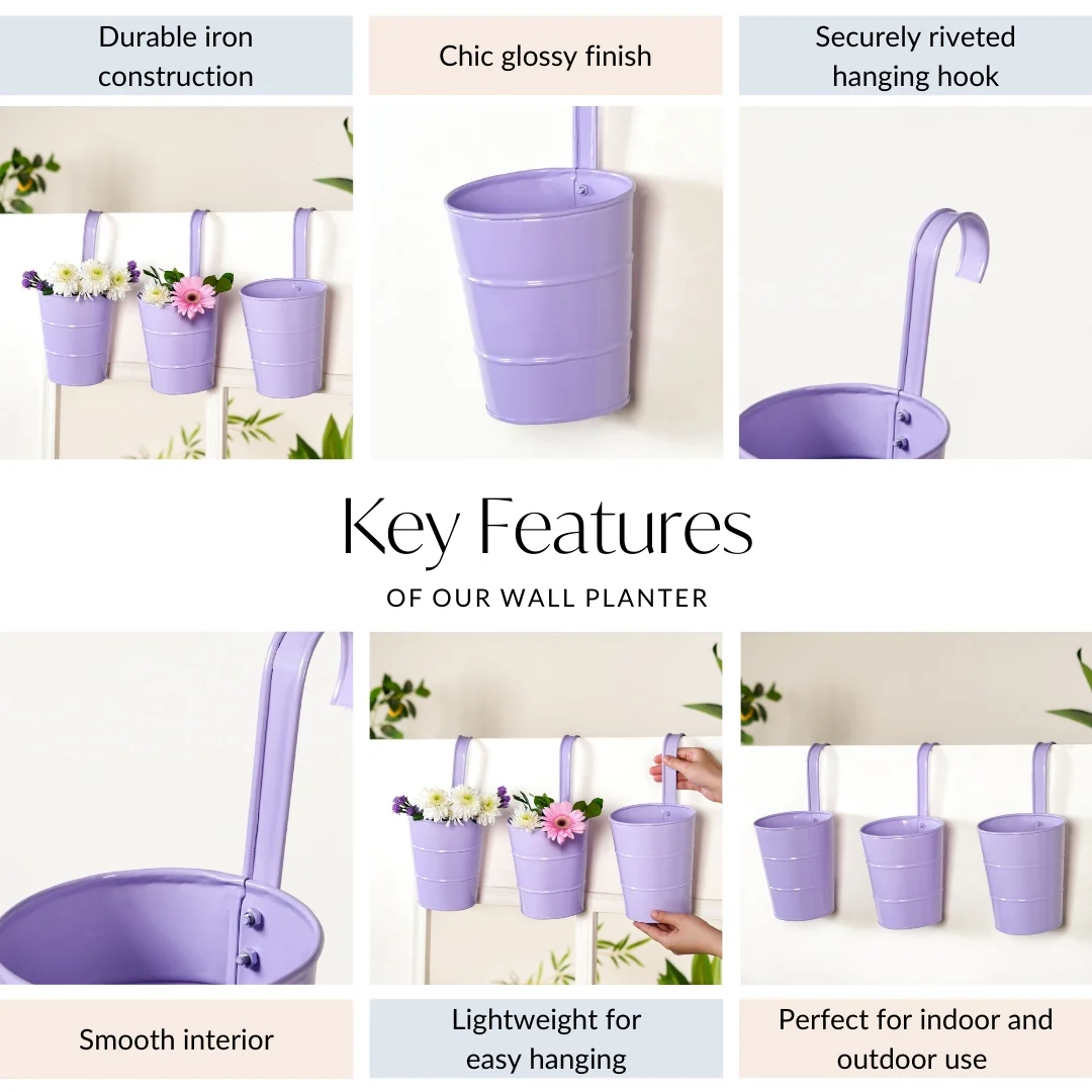 Garden Muse Hanging Flower Bucket Planter Set Of 3 Lavender - Image 5