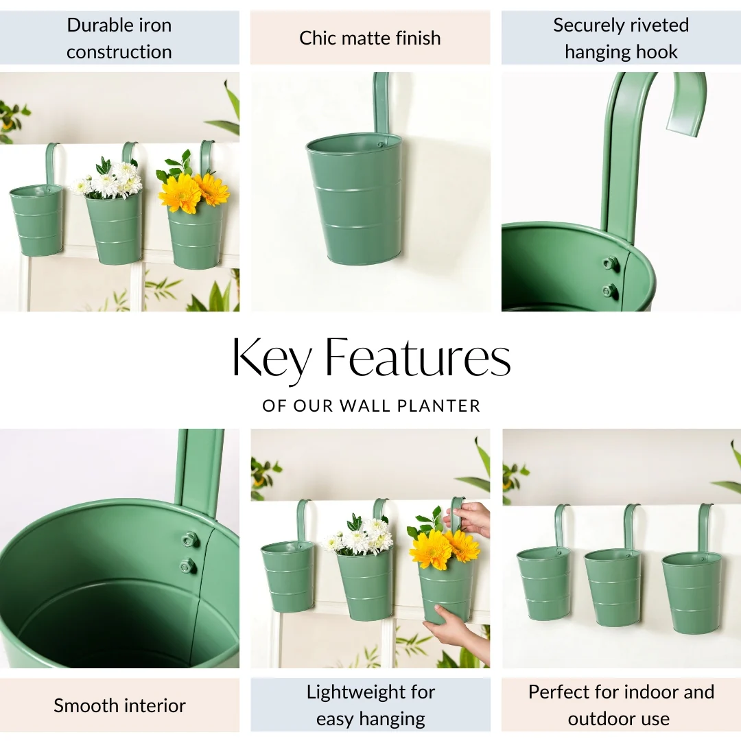 Garden Muse Hanging Flower Bucket Set Of 3 Sage Green - Image 5