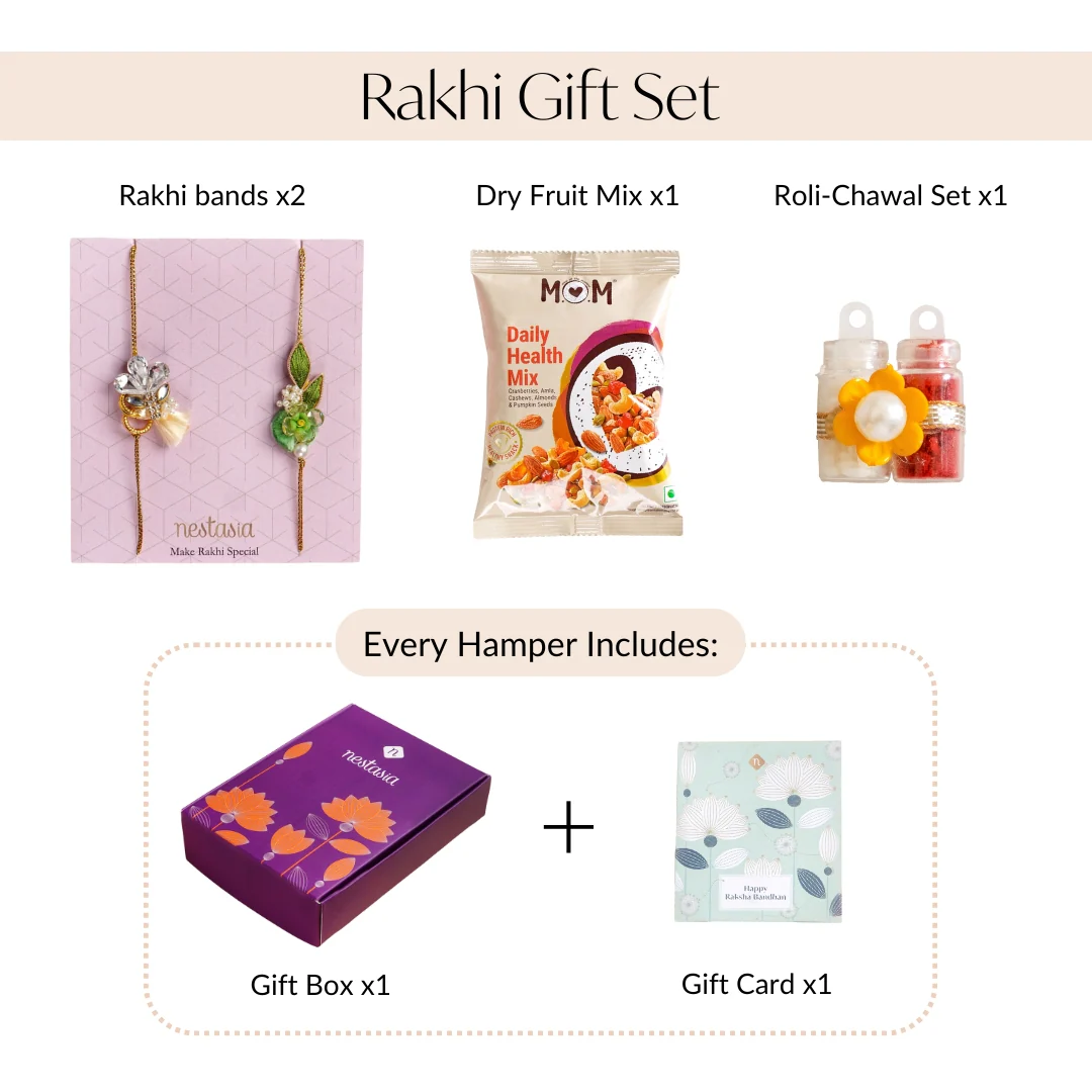 Botanic Bloom And Crystal Charm Rakhi Set of 2 - Image 4