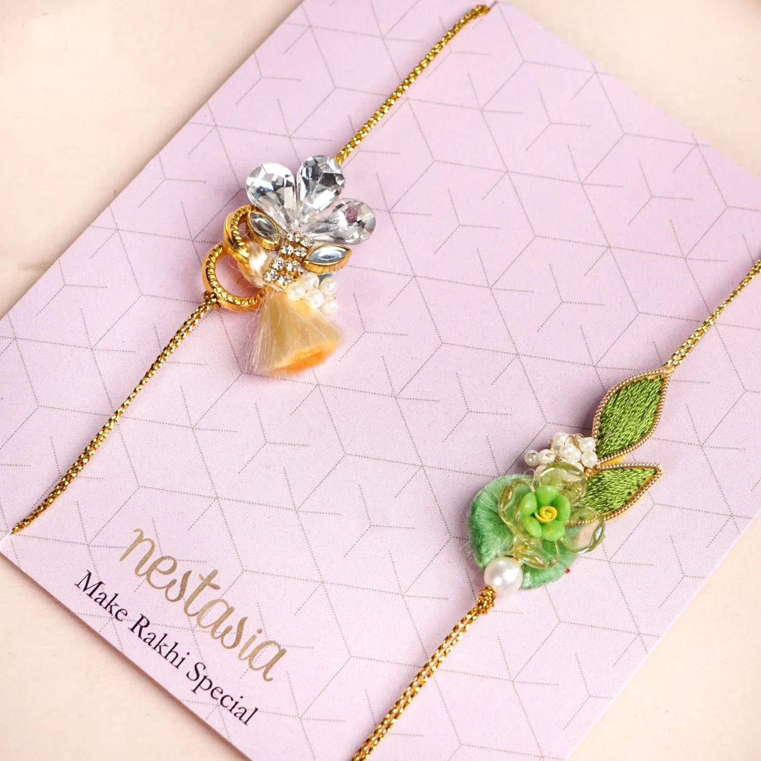 Botanic Bloom And Crystal Charm Rakhi Set of 2 - Image 7