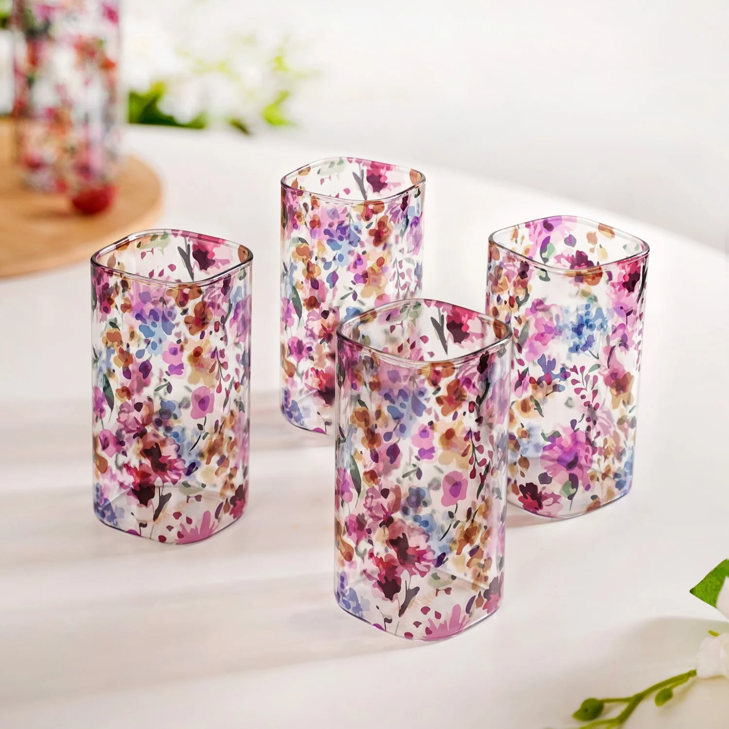 Garden Rose Printed Glass Tumbler Set Of 4 340ml - Image 6