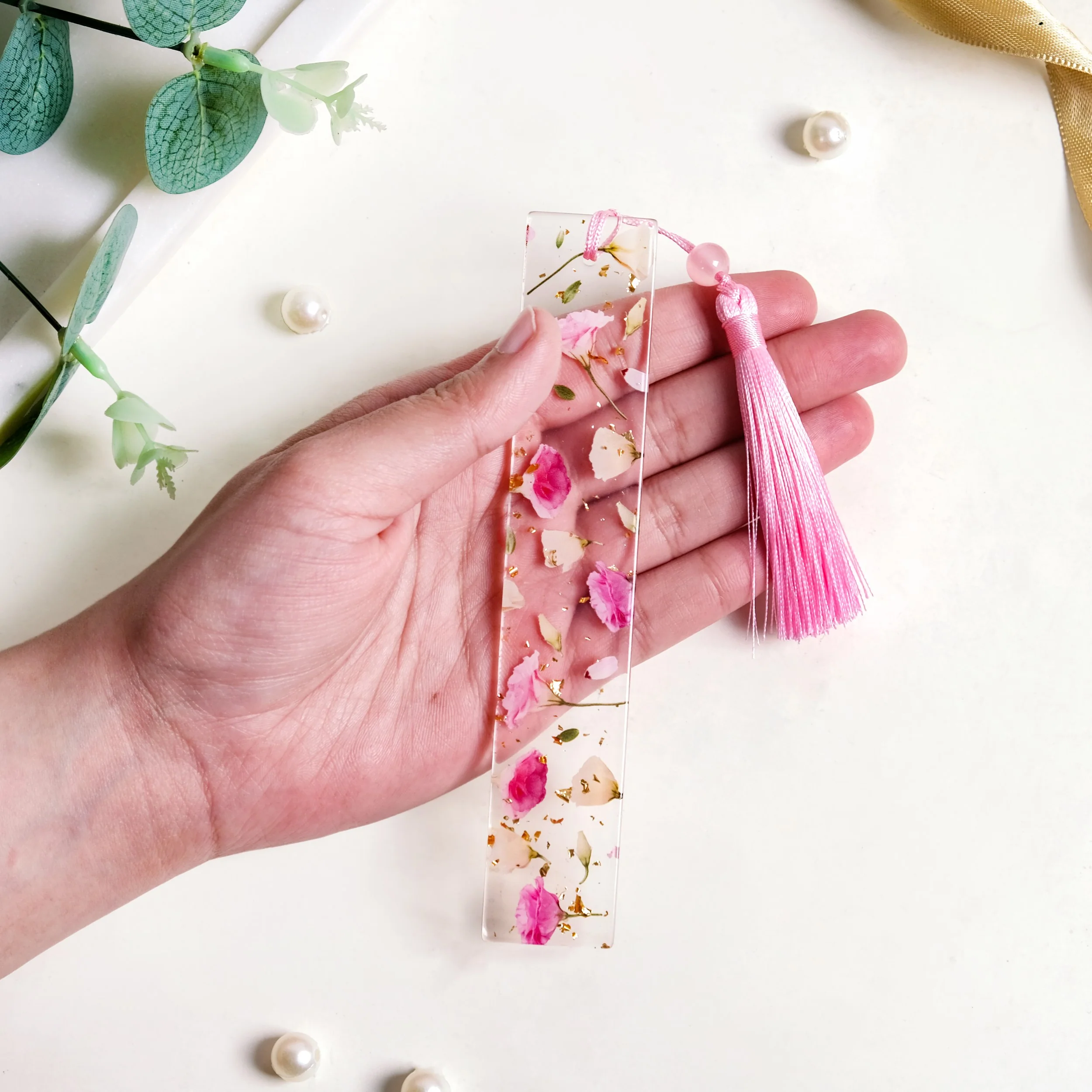 Garden Rose Resin Page Marker With Pink Tassel - Image 3