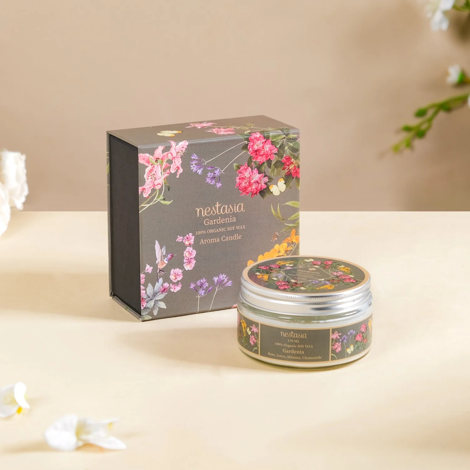 Gardenia Scented Two Wick Candle Glass Jar 170ml - Image 7