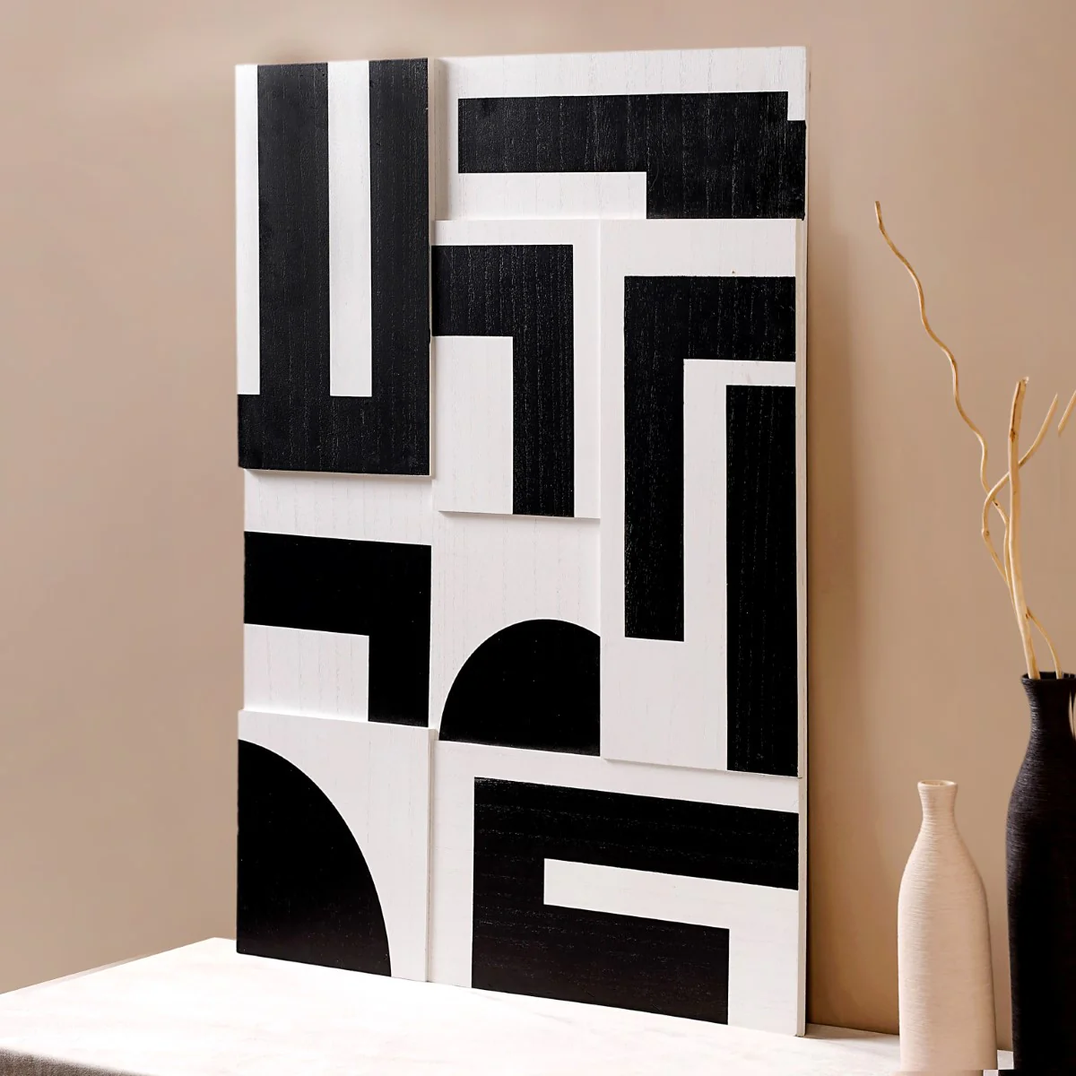 Geometric 3D Abstract Wall Art Black White 31x24 Inch - Image 2