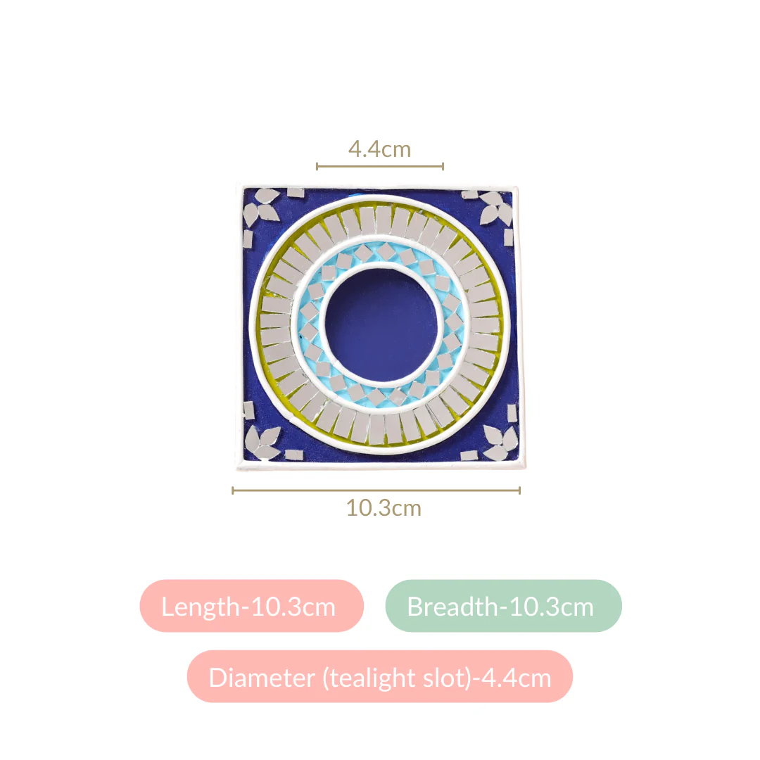 Geometric Blues Lippan Art Tealight Candle Holder Set Of 4 - Image 4