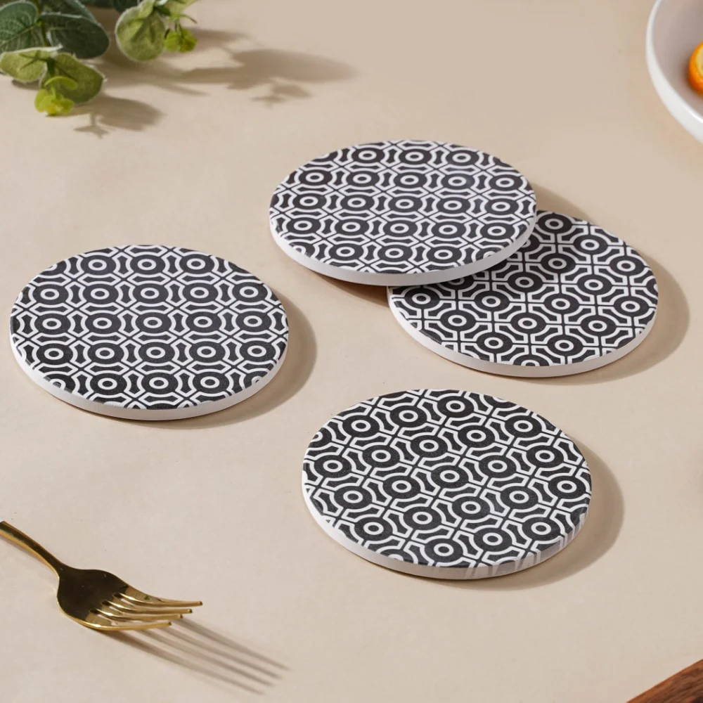 Geometric Ceramic Coaster Black And White Set of 4 - Image 3