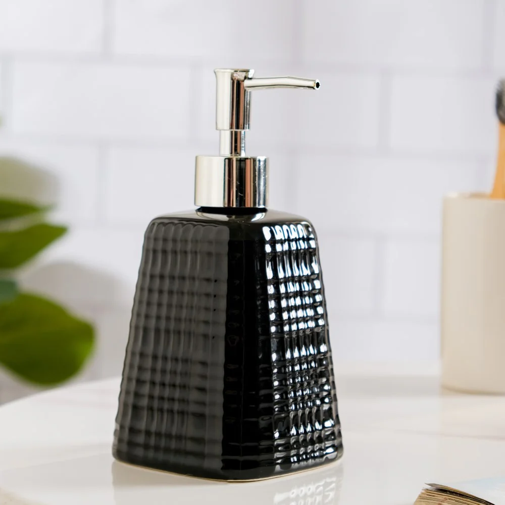 Geometric Ceramic Pump Dispenser Black 7 Inch