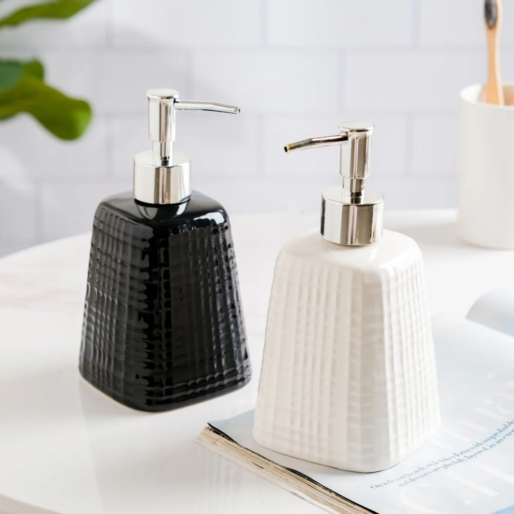 Geometric Ceramic Pump Dispenser White 7 Inch - Image 9