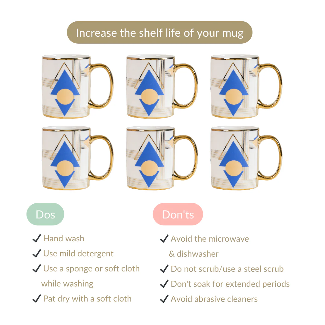 Geometric Chic Ceramic Tea Cup Set of 6 350ml - Image 6
