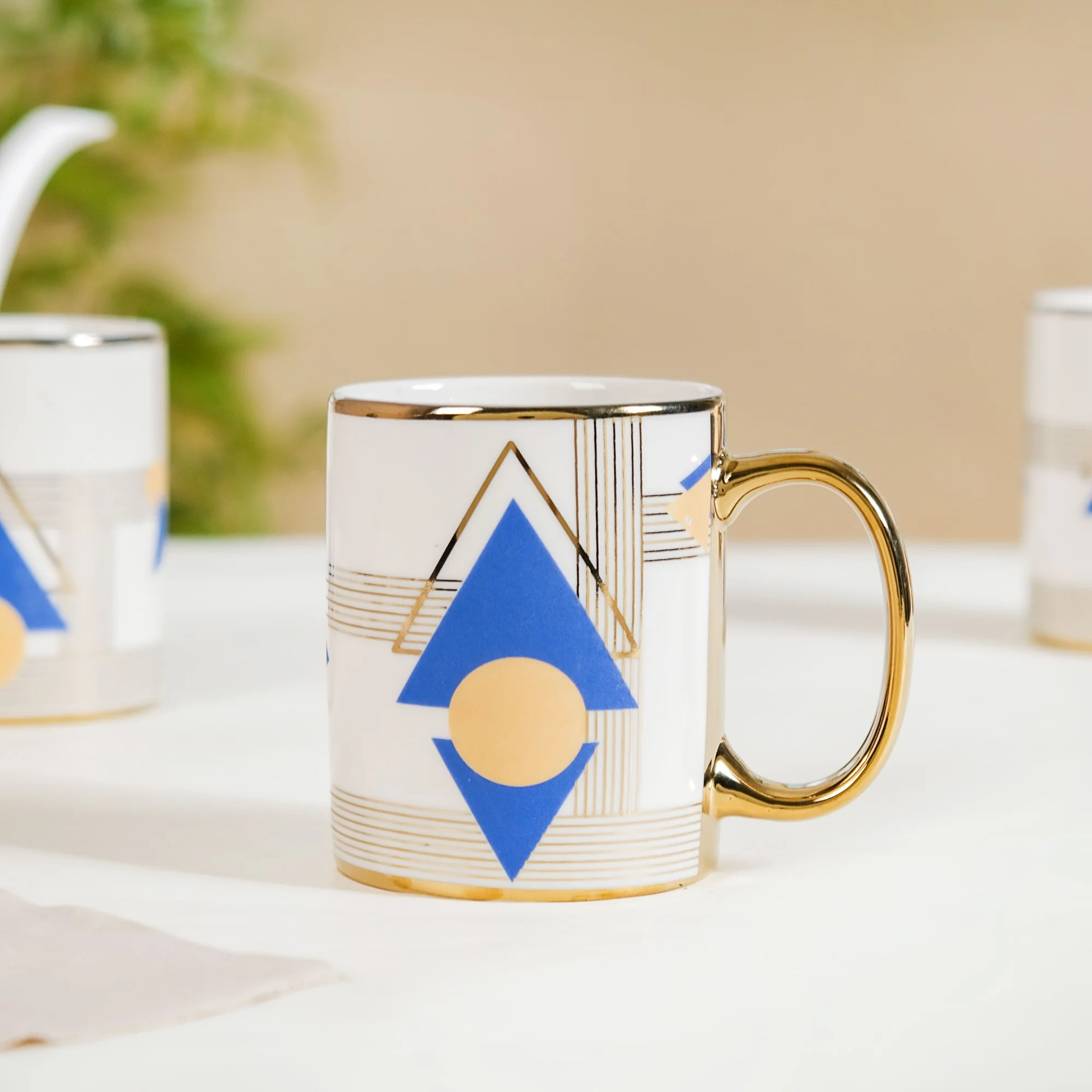 Geometric Chic Ceramic Tea Cup Set of 6 350ml - Image 8