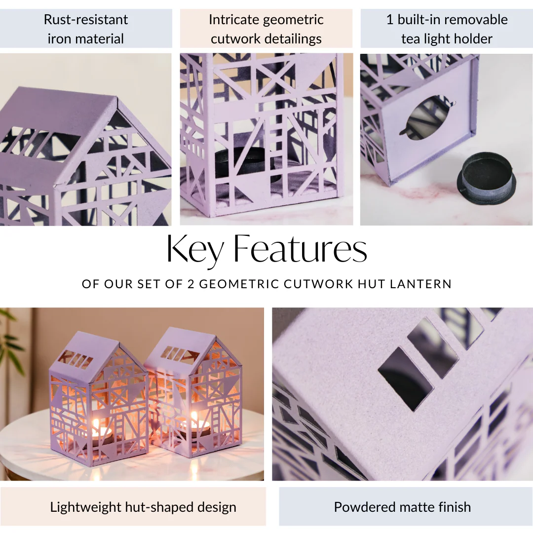 Geometric Cutwork Lantern Lavender Set Of 2 - Image 3