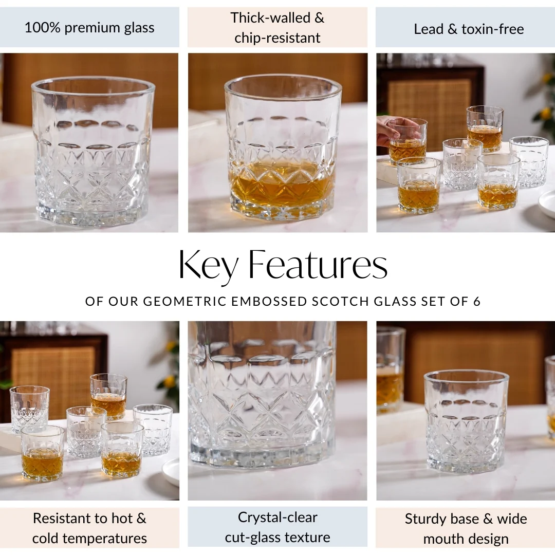 Geometric Embossed Scotch Glass Large Set Of 6 310ml - Image 6