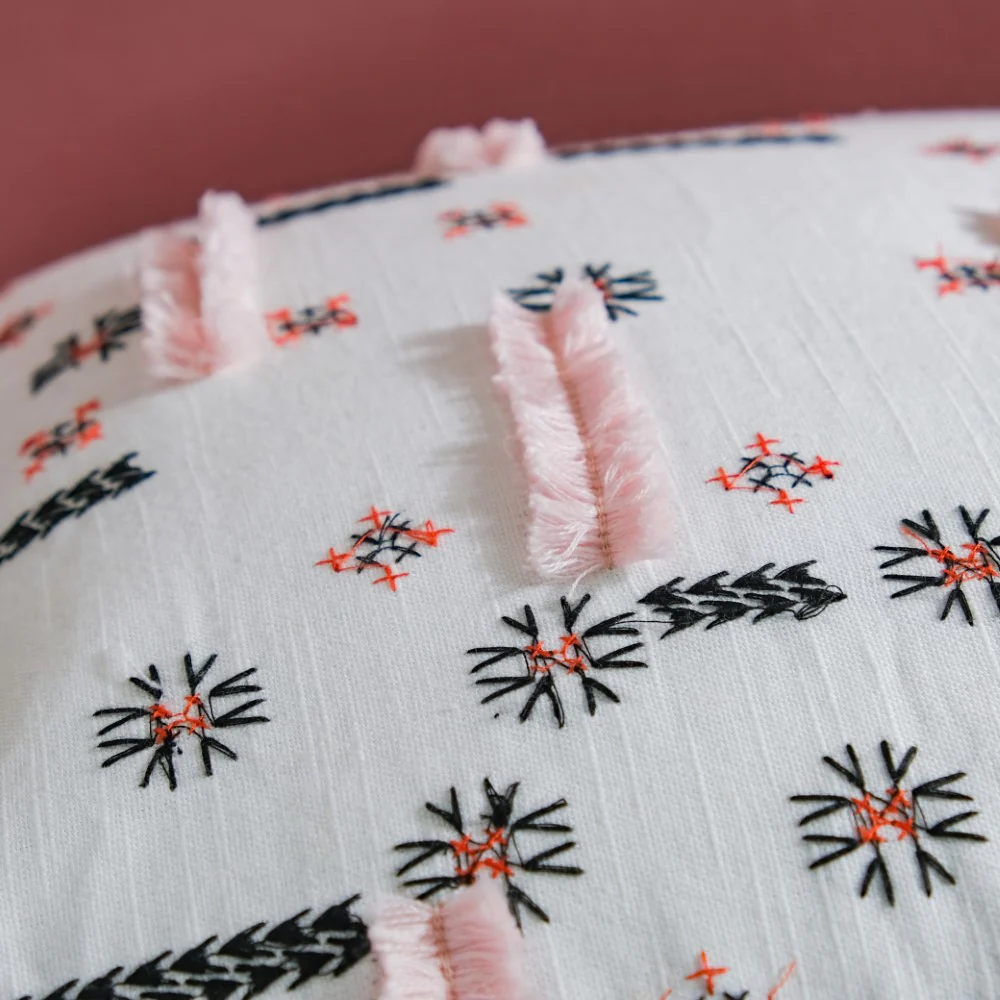 Geometric Embroidered Cotton Cushion Cover 16 inch - Image 3