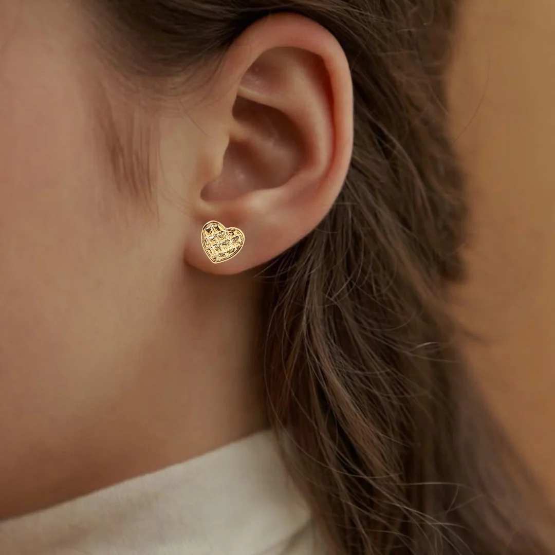 Geometric Gold Metal Heart Studs - Image 5