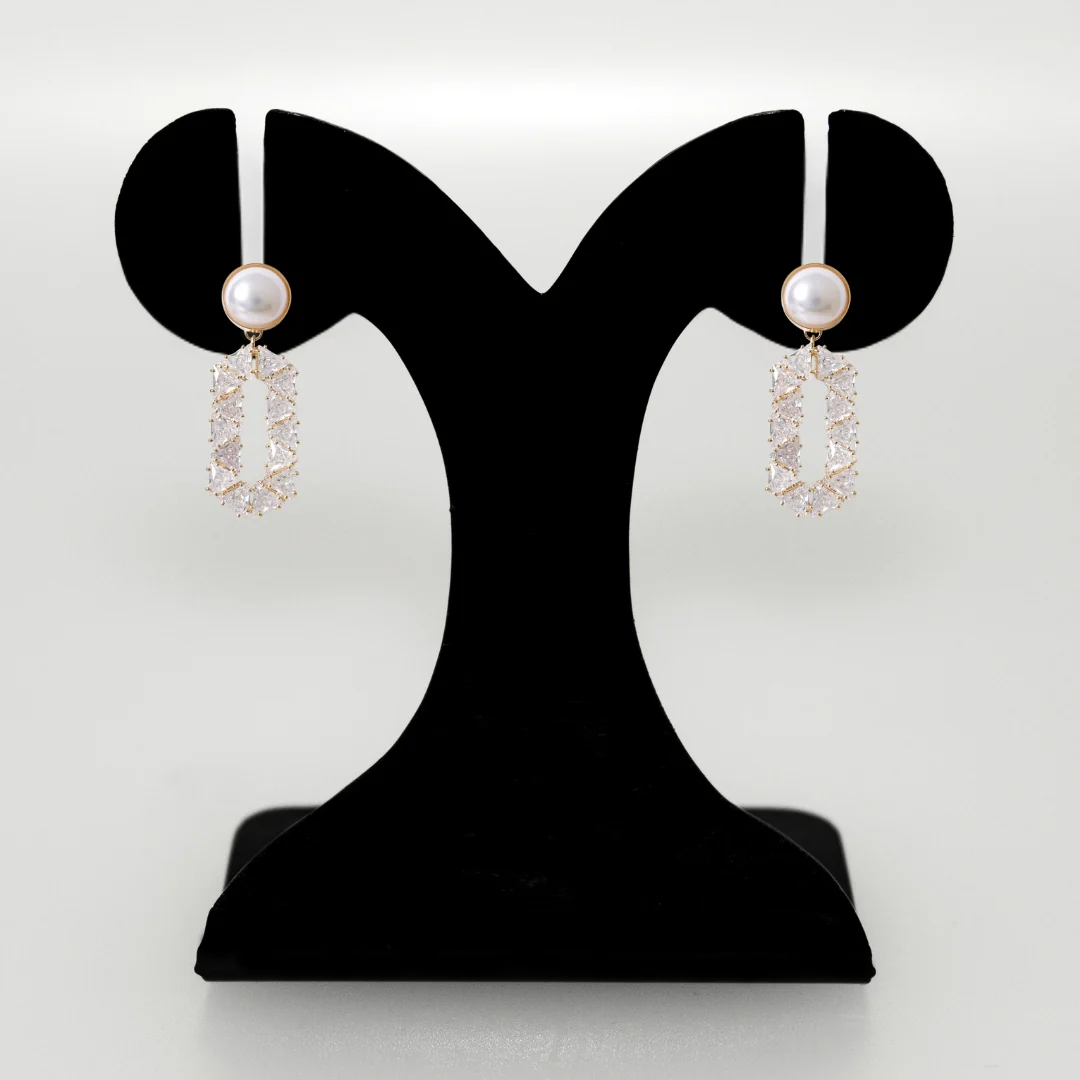 Geometric Gold Pearl Hexa Dangler - Image 6