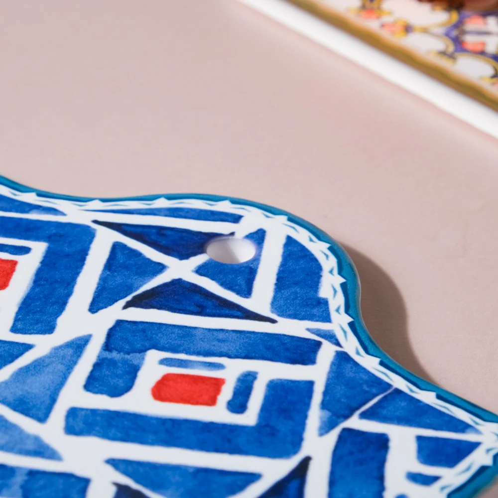 Geometric Hand Painted Patterned Platter Blue 7 Inch - Image 6