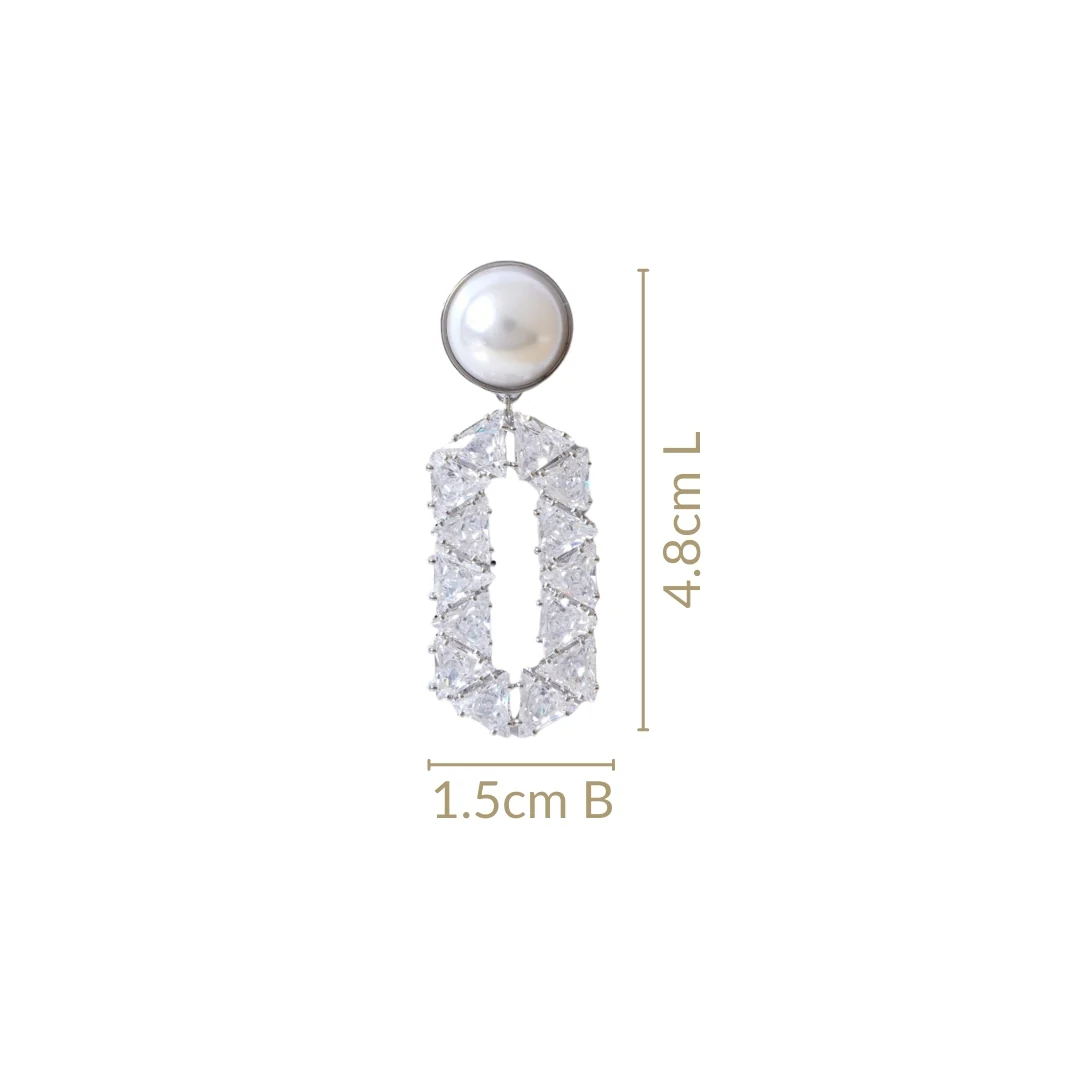 Geometric Silver Pearl Hexa Dangler - Image 3