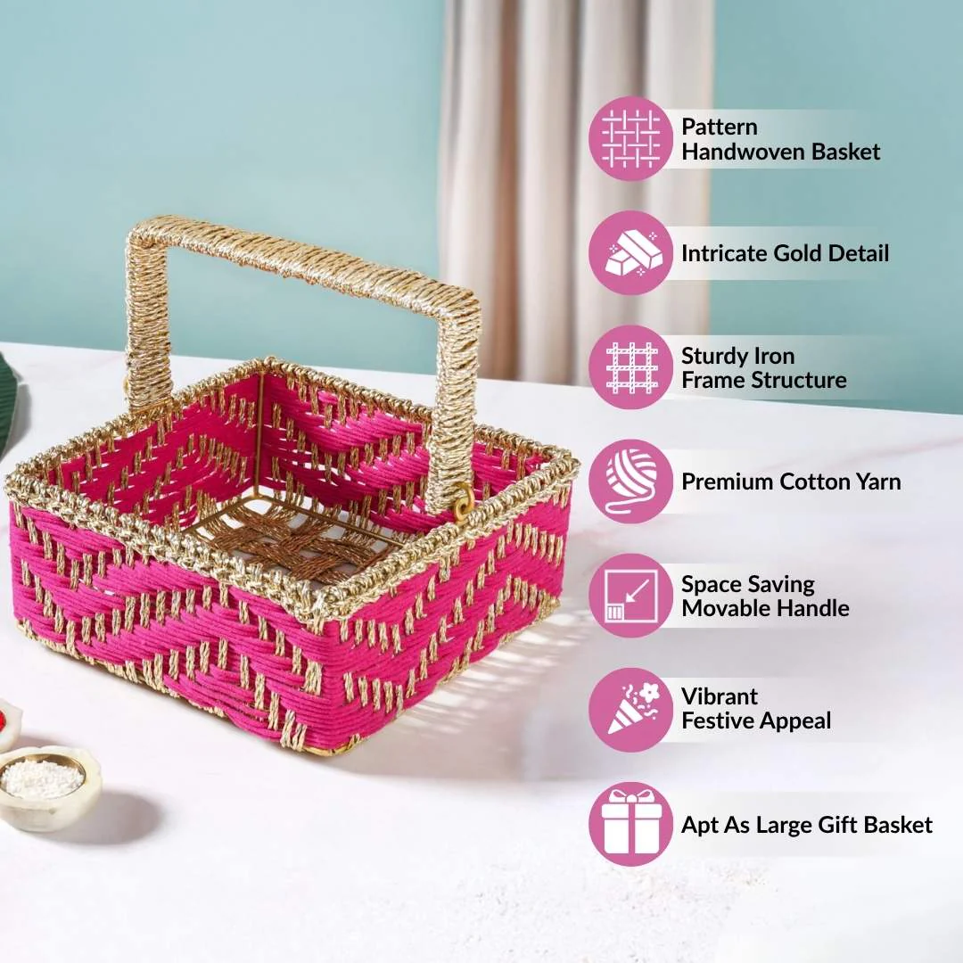 Gift Hamper Basket With Movable Handle Pink - Image 2