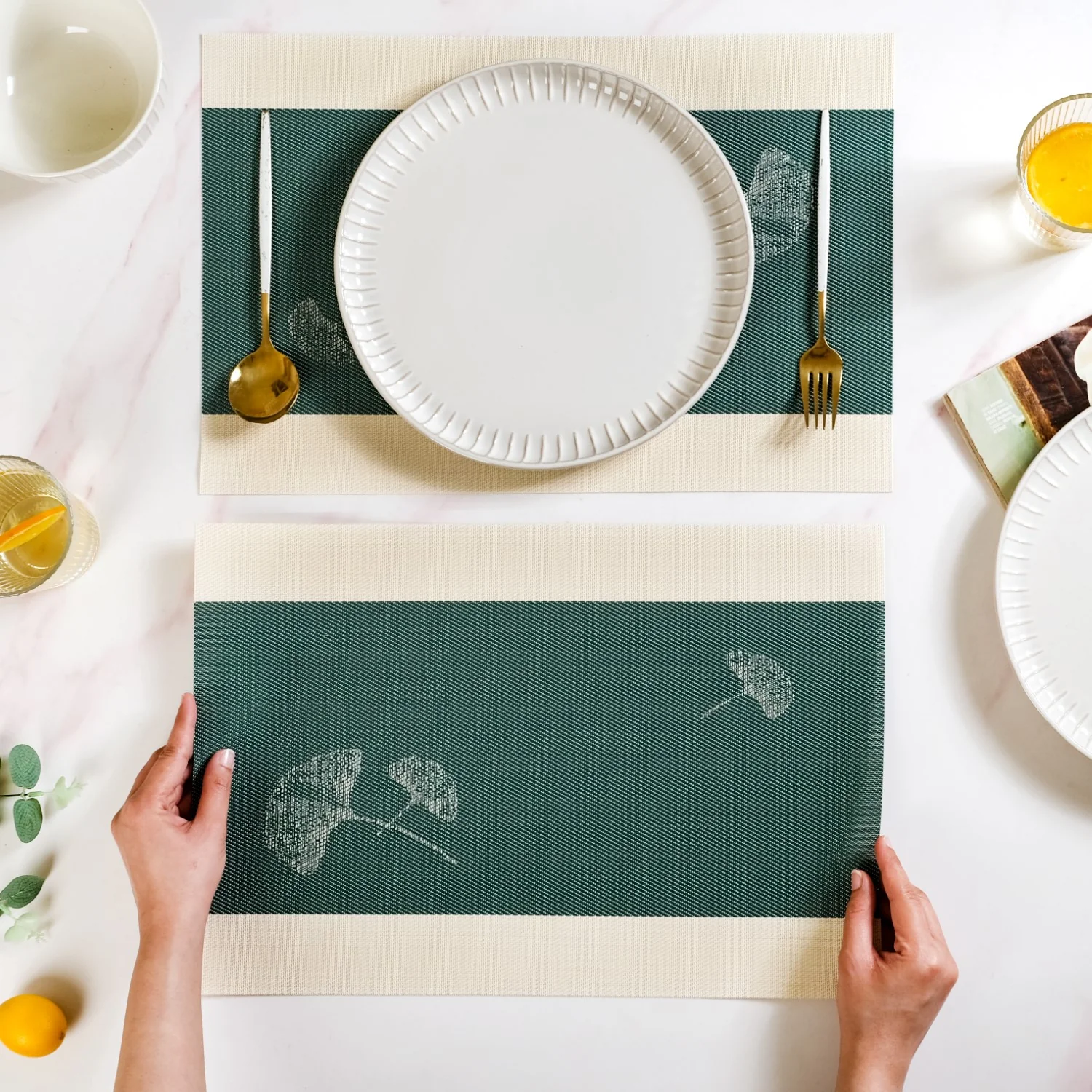 Ginkgo Deep Green Table Mat Set Of 6 - Image 3