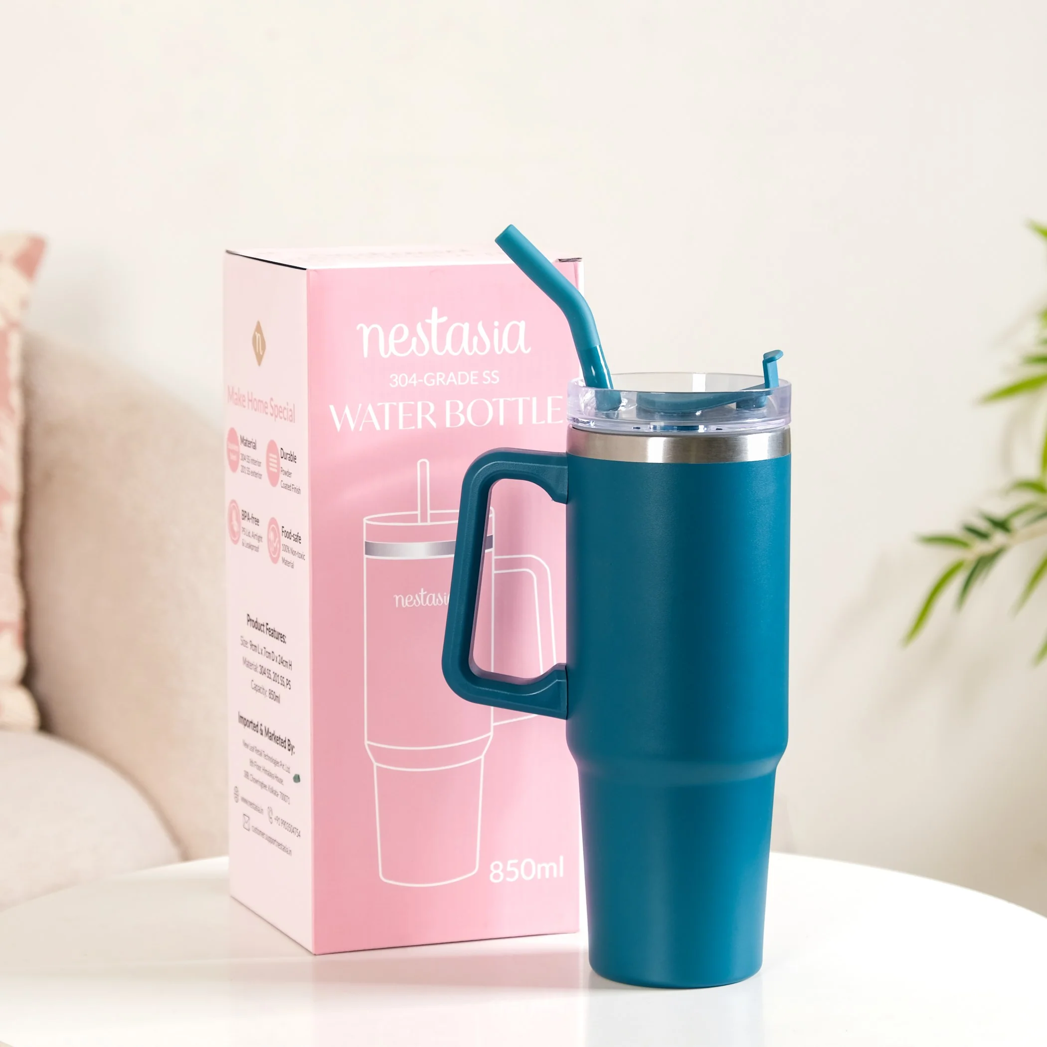 Glacio Double Wall Hot And Cold Sipper Bottle For Travel Teal Tide 850ml - Image 4