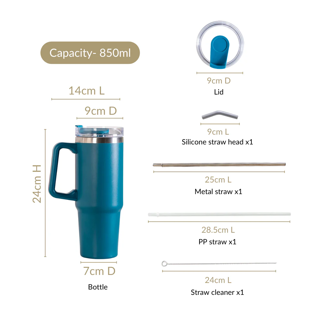 Glacio Double Wall Hot And Cold Sipper Bottle For Travel Teal Tide 850ml - Image 5