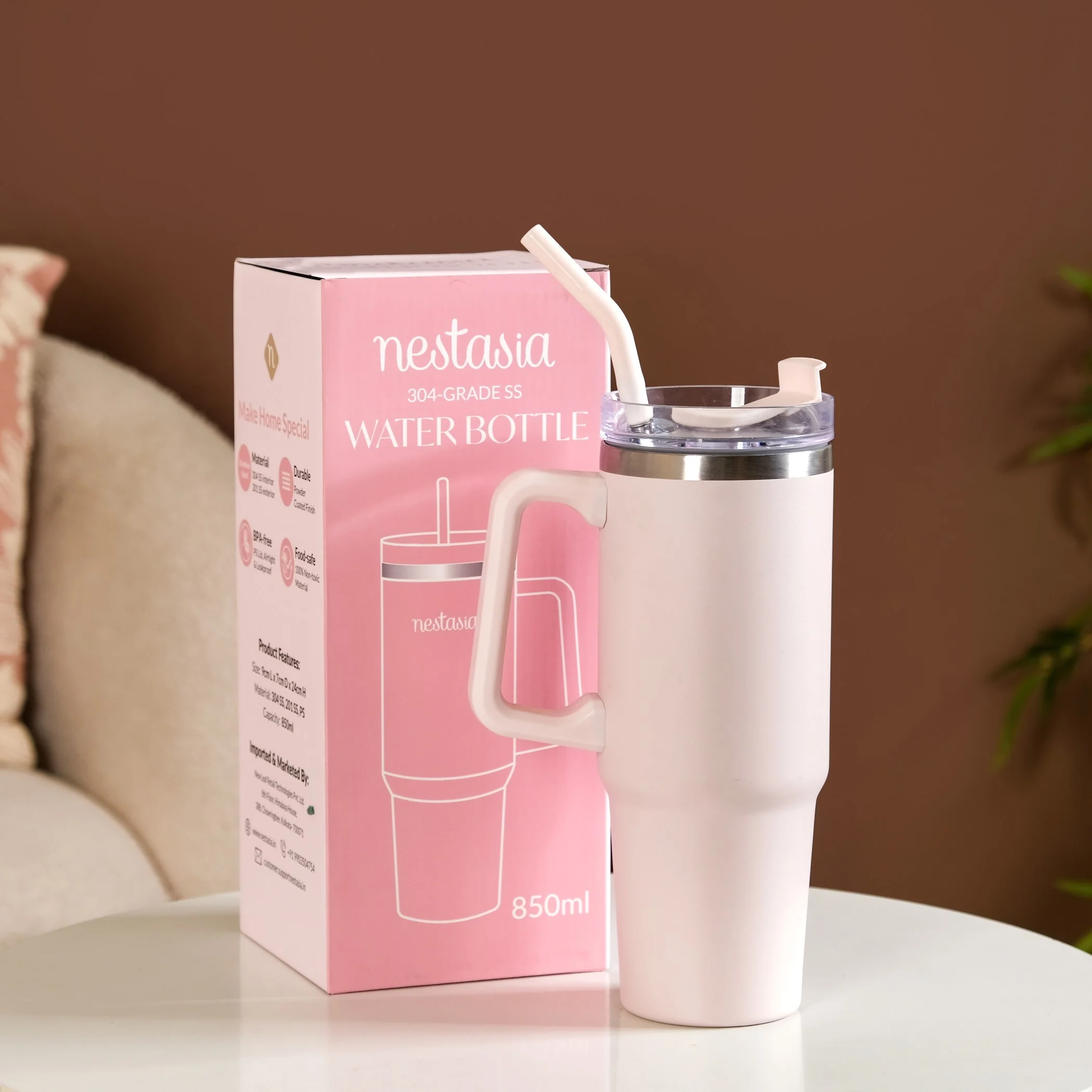 Glacio Double Wall Insulated Trending Sipper Water Bottle Moonbeam White 850ml - Image 4