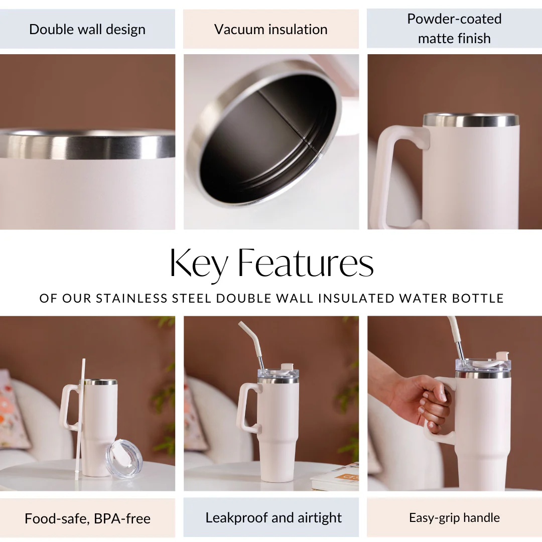 Glacio Double Wall Insulated Trending Sipper Water Bottle Moonbeam White 850ml - Image 7