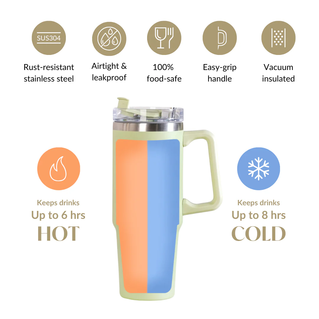 Glacio Insulated Water Bottle Tumbler With Handle Seafoam Green 850ml - Image 6