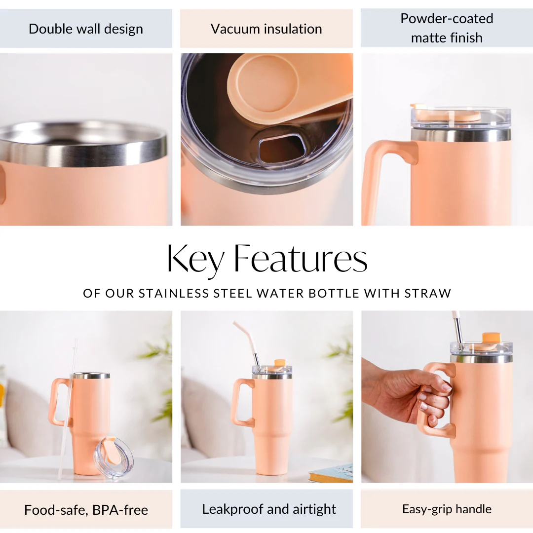 Glacio Spillproof Stainless Steel Water Bottle Soft Apricot 850ml - Image 7
