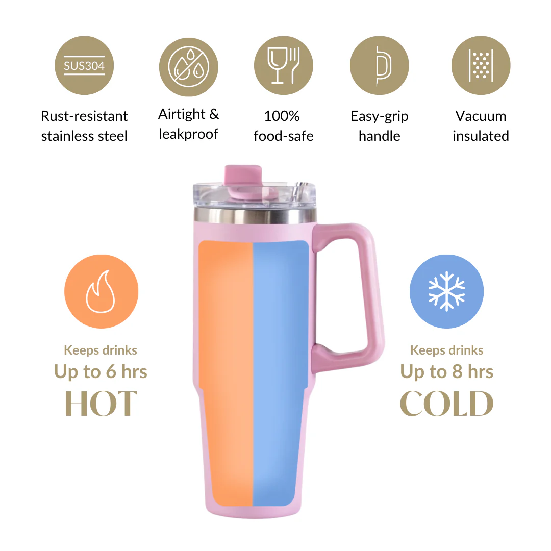 Glacio Stainless Steel Water Bottle Apt For Car Cup Holder Baby Rose 850ml - Image 6