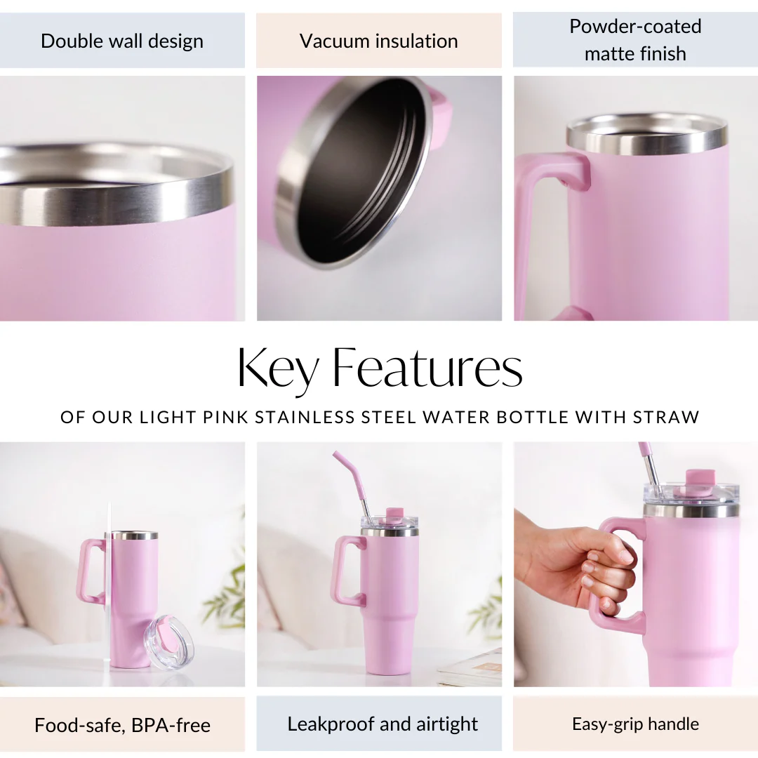Glacio Stainless Steel Water Bottle Apt For Car Cup Holder Baby Rose 850ml - Image 7