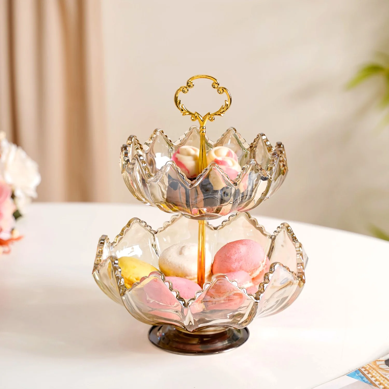 Glass 2 Tier Decorative Bowl Stand - Image 2