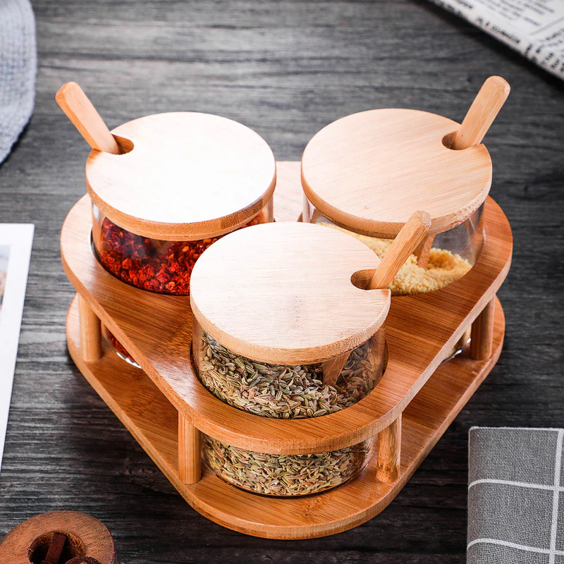 Glass and Wood Storage Jar Set of 3 - Image 6
