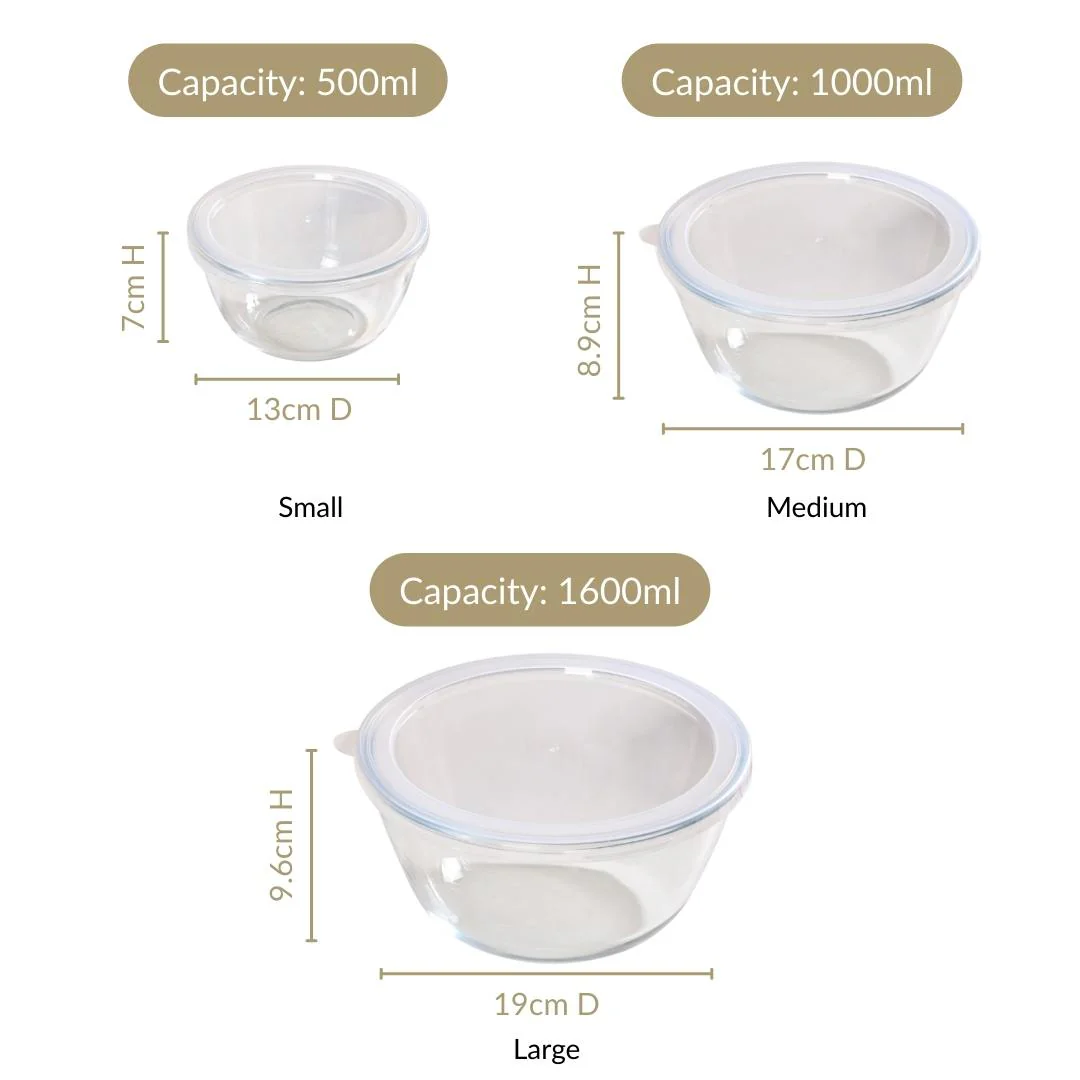 Glass Bowl With Lid Set of 3 Microwave Oven Safe - Image 4