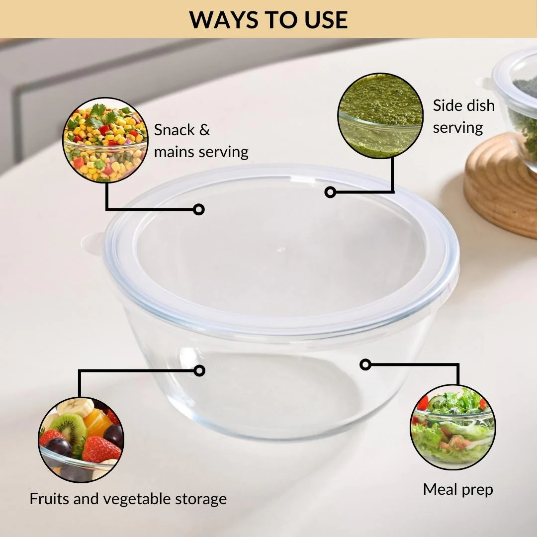 Glass Bowl With Lid Set of 3 Microwave Oven Safe - Image 6