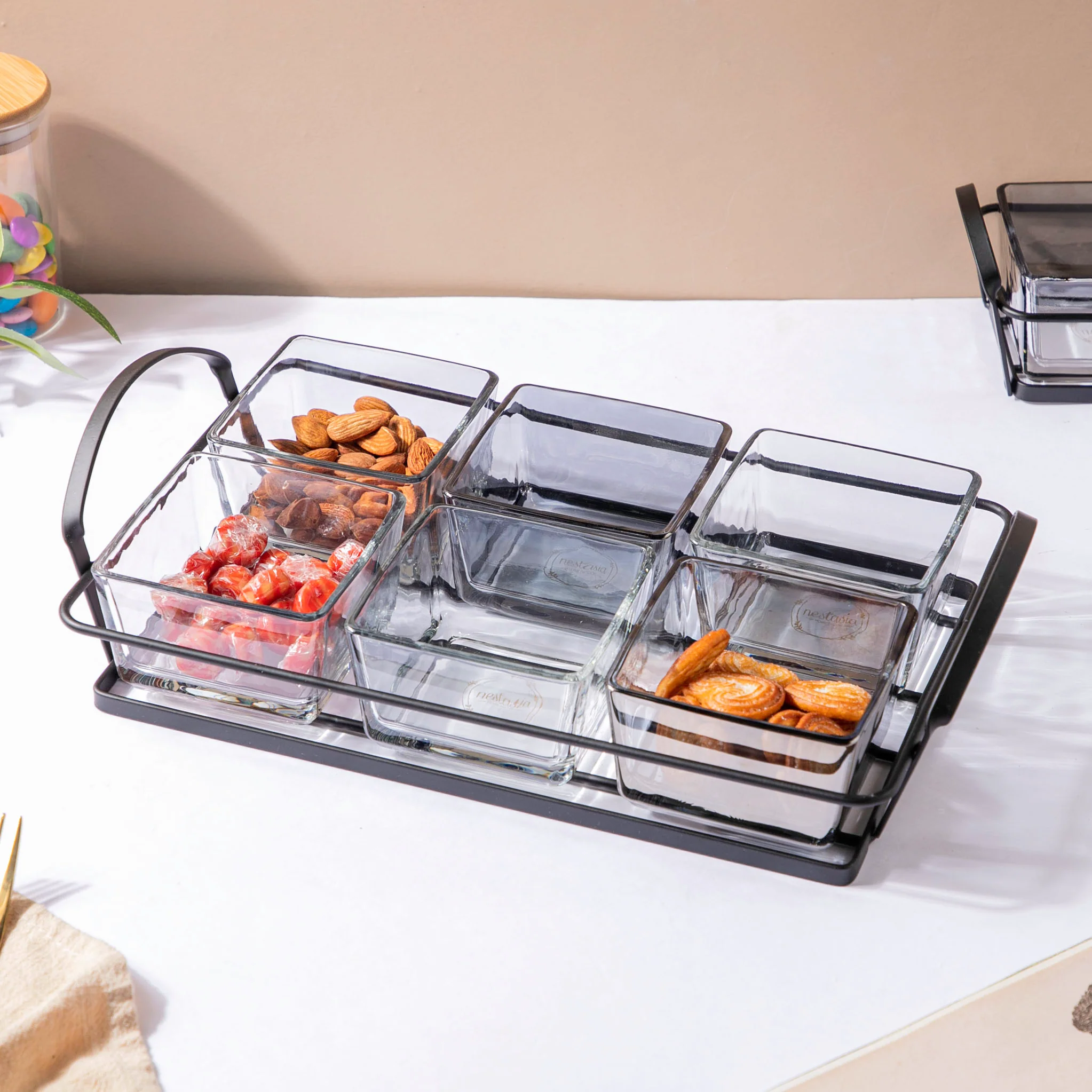 Glass Bowl With Metal Tray Set Of 7 200ml - Image 3