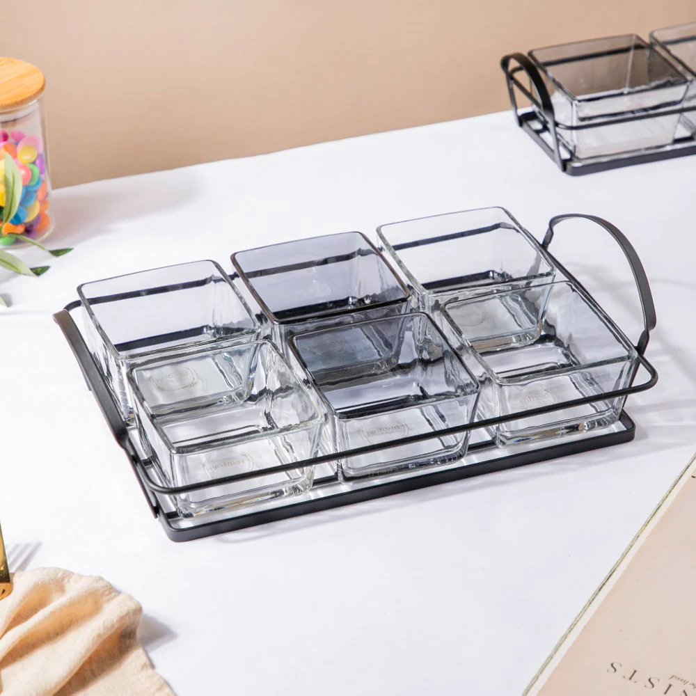 Glass Bowl With Metal Tray Set Of 7 200ml - Image 6