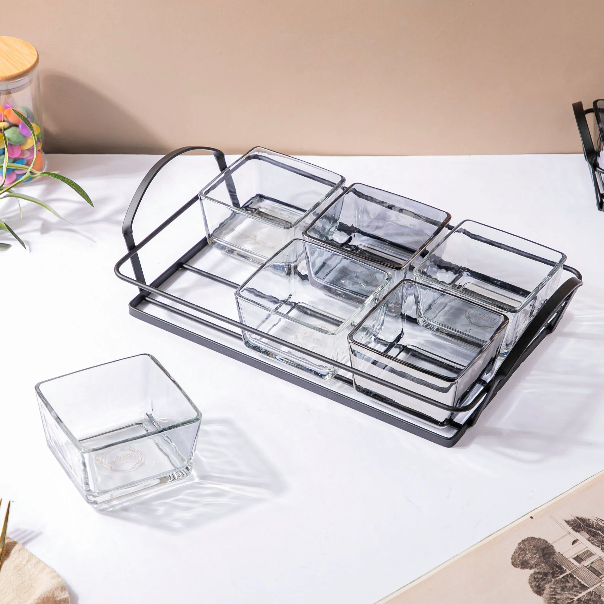 Glass Bowl With Metal Tray Set Of 7 200ml - Image 7