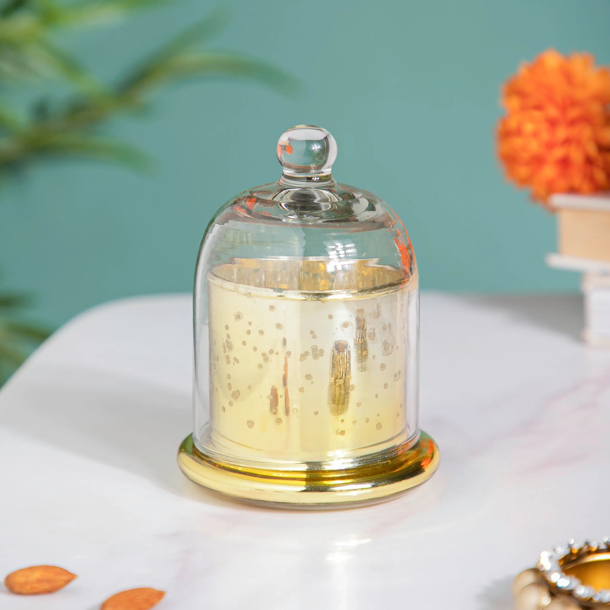 Bell Jar Glass Candle Holder Gold