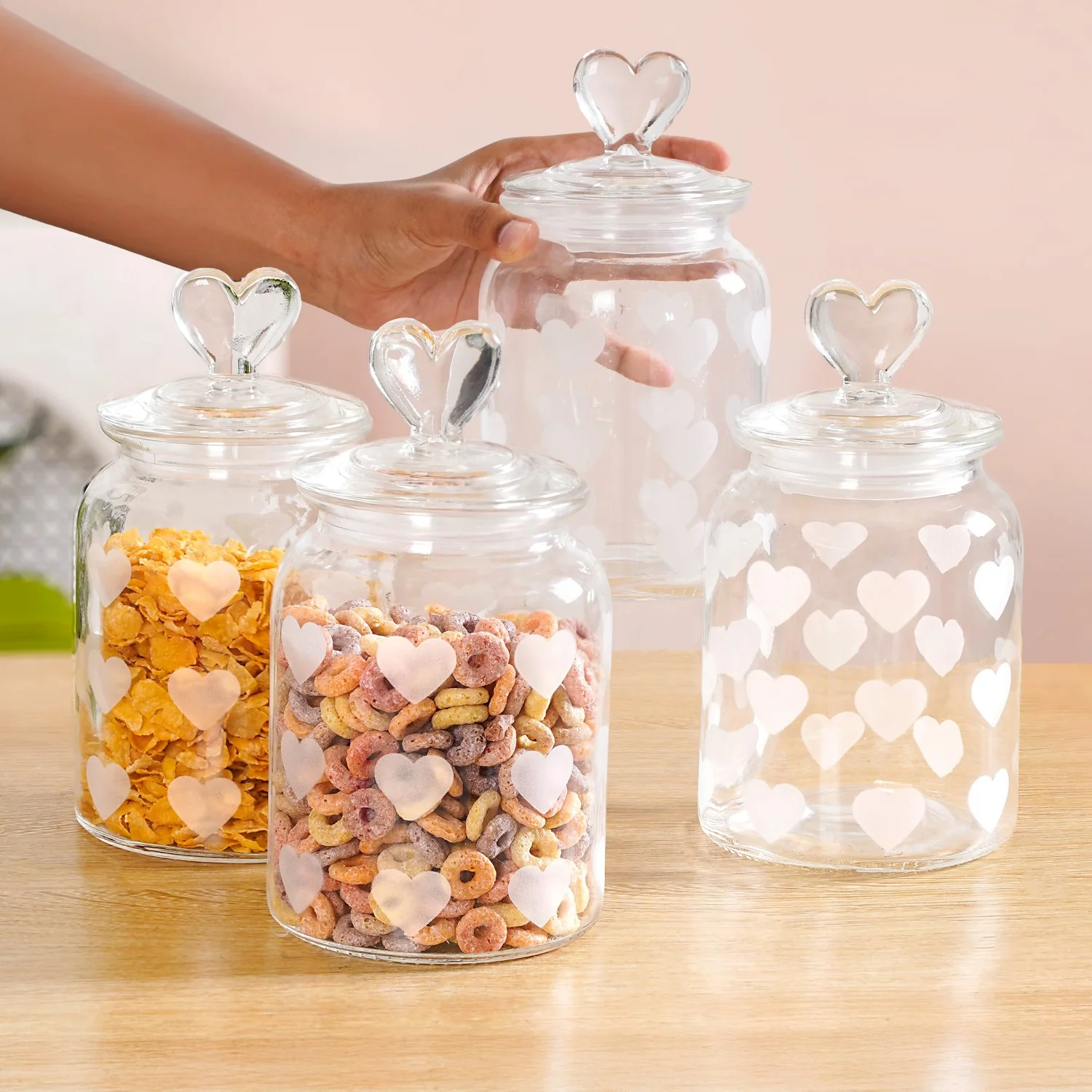 Glass Heart Knob Jar Set Of 4 1000ml - Image 3