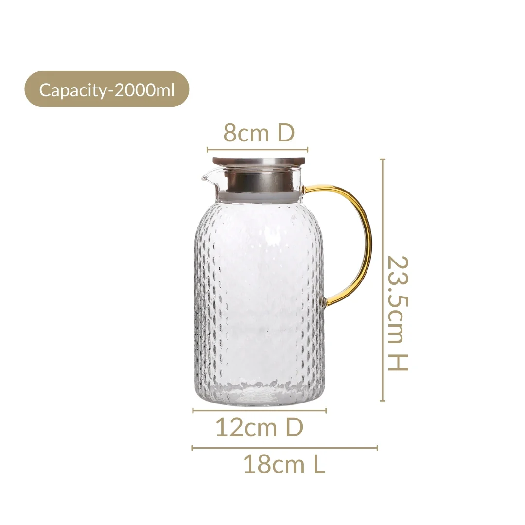 Textured Glass Jug With Metal Lid 2000ml - Image 4