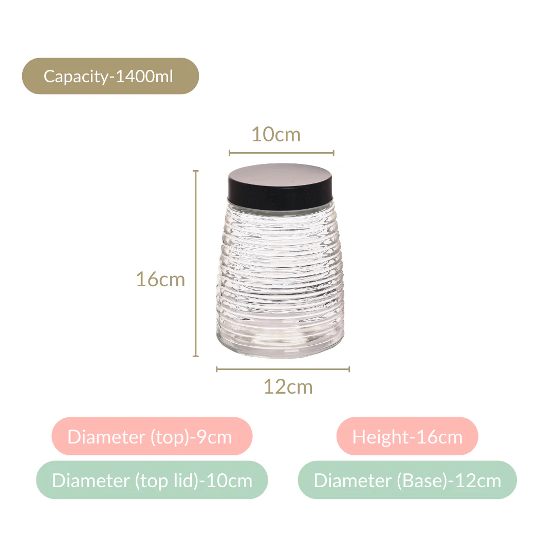 Glass Kitchen Jars With Lid Set Of 4 Rings Design 1400ml - Image 5