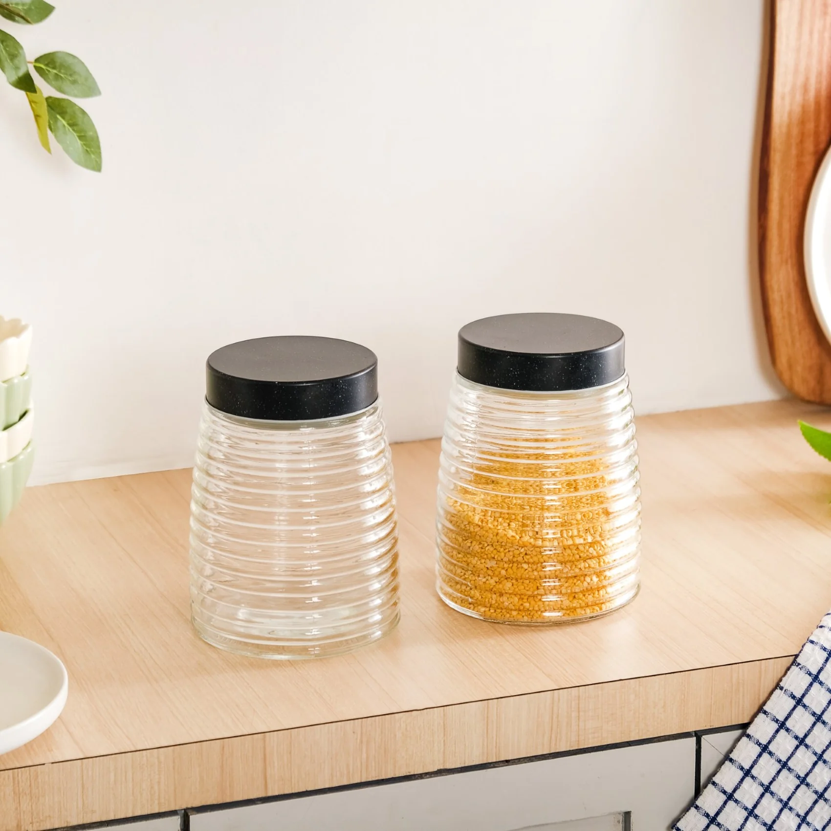 Glass Kitchen Jars With Lid Set Of 4 Rings Design 1400ml - Image 7