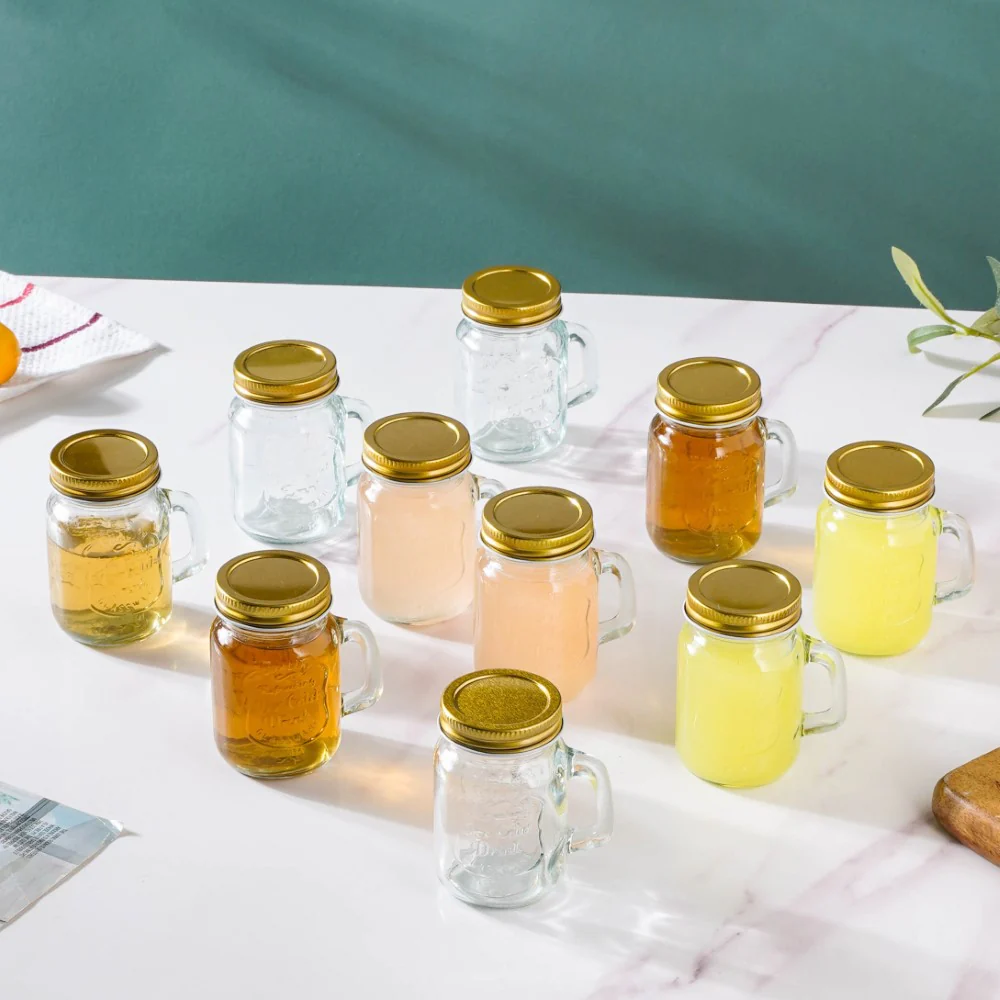 Glass Mini Mason Jar Mug With Lid Set Of 10 110ml - Image 6