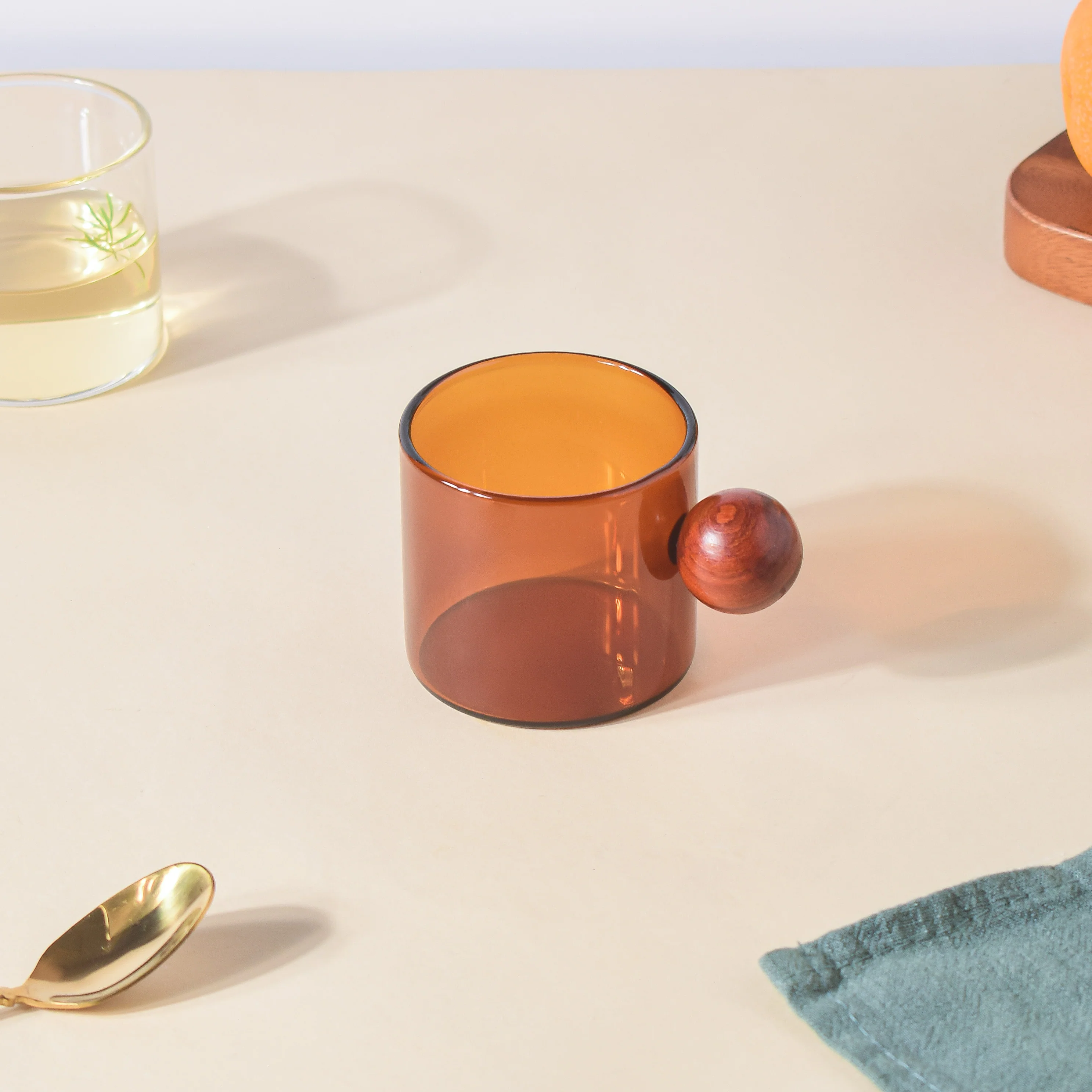 Glass Mug Amber With Knob Handle Small - Image 5